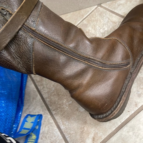 Trippen USA Sz 6(36)Brown Leather Tall Biker Boots Buckle Strap Zip Up Women's - Picture 9 of 16